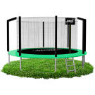 GardenLine Kerti trambulin védőhálóval és létrával - Zöld - 366 cm