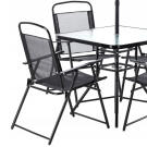 GardenLine kerti bútor szett - Asztal + 4 db összecsukható szék + Szögletes napernyő - Fekete