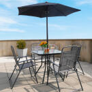 GardenLine kerti bútor szett - Asztal + 4 db összecsukható szék + Szögletes napernyő - Szürke