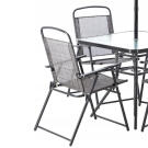 GardenLine kerti bútor szett - Asztal + 4 db összecsukható szék + Szögletes napernyő - Szürke