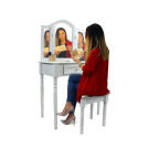 Sminkasztal 3 tükörrel, székkel és fiókokkal — Fehér