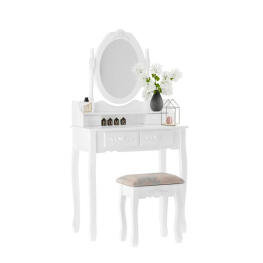 Sminkasztal tükörrel, székkel és 2 fiókkal - Fehér