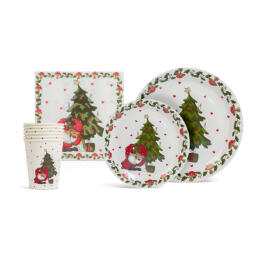 Karácsonyi papír teríték szett - Karácsonyfa - 12 tányér, 6 pohár, 20 szalvéta