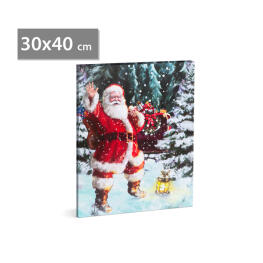 Karácsonyi LED-es hangulatkép - fali akasztóval, 2 x AA, 40 x 30 cm - télapó