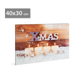 Karácsonyi LED-es hangulatkép - fali akasztóval, 2 x AA, 40 x 30 cm - xmas