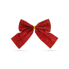 Karácsonyi dísz - glitteres masni szett - piros - 12 db