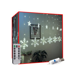 Felakasztható karácsonyi LED hópihés dekoráció távirányítóval - Hideg fehér (138 LED)