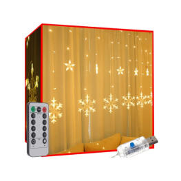 Felakasztható karácsonyi LED hópihés dekoráció távirányítóval - Meleg fehér (138 LED)