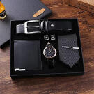 Férfi ajándékcsomag - öv, pénztárca, nyakkendő, óra, gombok