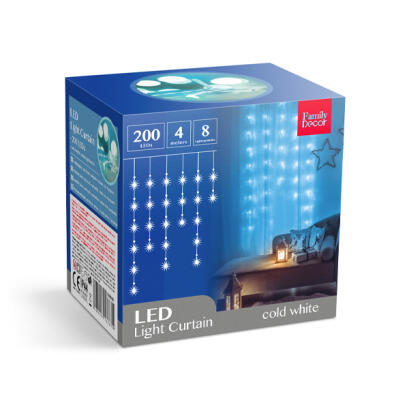 Fényfüggöny - 200 db LED - hidegfehér - hálózati - IP44 - 4,2 m - 8 program