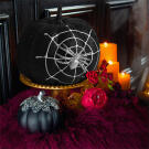 Halloween-i tök dekoráció - fekete glitteres - pókhálóval - 15 cm