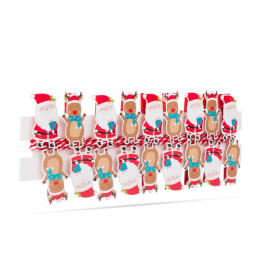 Karácsonyi csipesz szalaggal - mikulás, rénszarvas - 22 x 35 mm - 18 db, 2 m / csomag