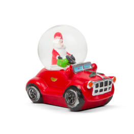 Karácsonyi hógömb - Mikulás autóval - 8,5 x 5,6 x 7 cm