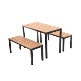 GardenLine kerti bútor szett - Asztal + 2 pad - Barna