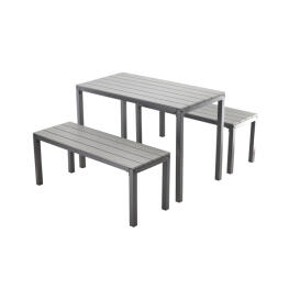 GardenLine kerti bútor szett - Asztal + 2 pad - Szürke