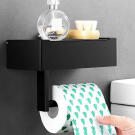 WC papír tartó állvány polccal - Matt fekete