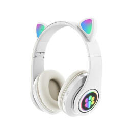 Gyerek Bluetooth fejhallgató LED macskafülekkel - Fehér